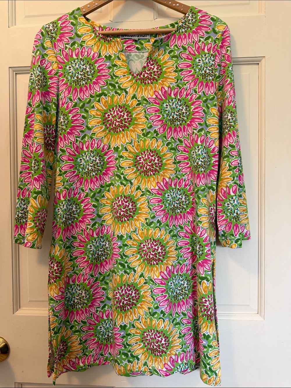 Floral Shift Dress in Green, Pink & Yellow